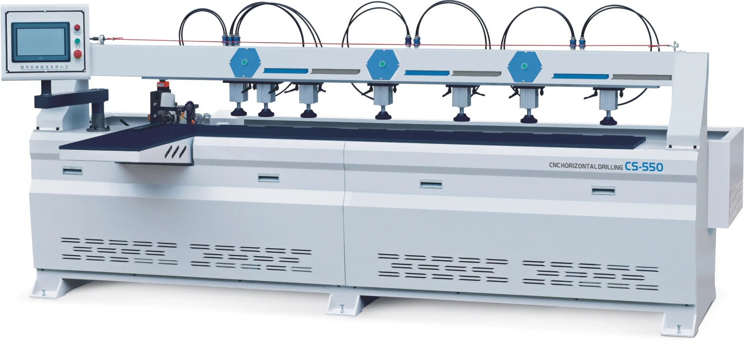 OMAC CS-550 CNC side hole drilling machine with a long panel support table